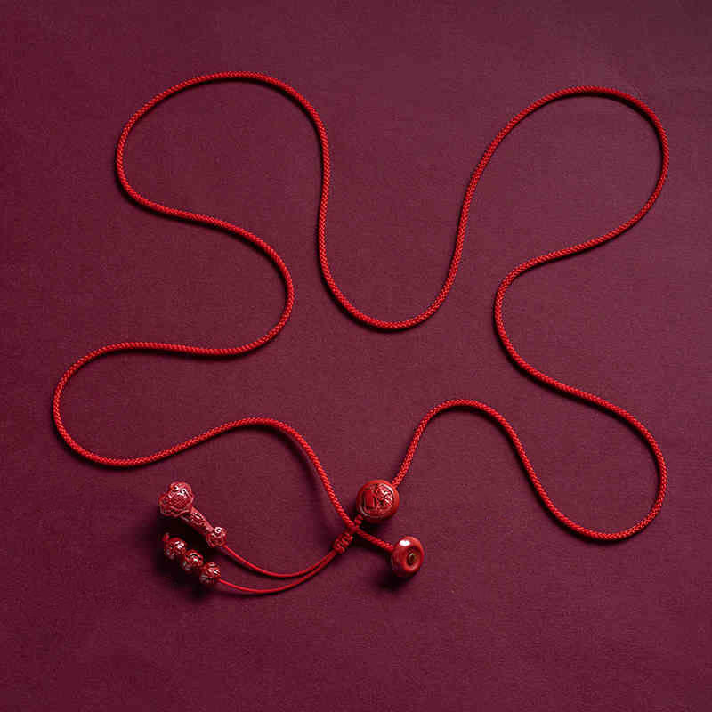 Buddha Stones Natural Cinnabar Chinese Zodiac Ruyi Handle Fu Character Lotus Blessing Red String Belly Chain