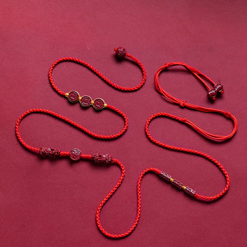 Buddha Stones Natural Cinnabar PiXiu Calm Blessing Red String Belly Chain