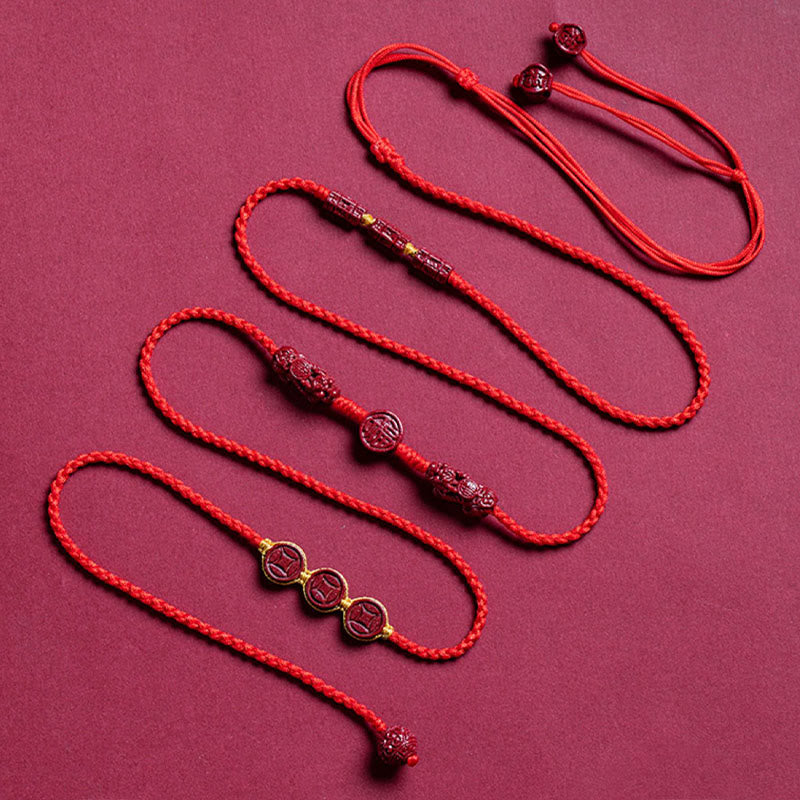 Buddha Stones Natural Cinnabar PiXiu Calm Blessing Red String Belly Chain
