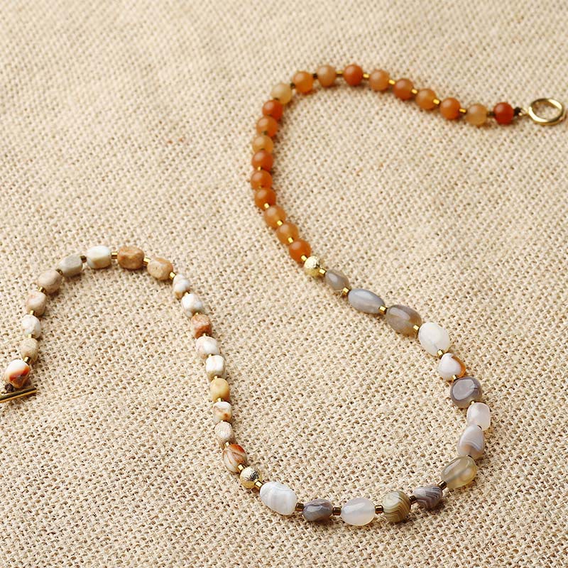Buddha Stones Botswana Agate Red Agate Emperor Stone Creativity Triple Wrap Bracelet