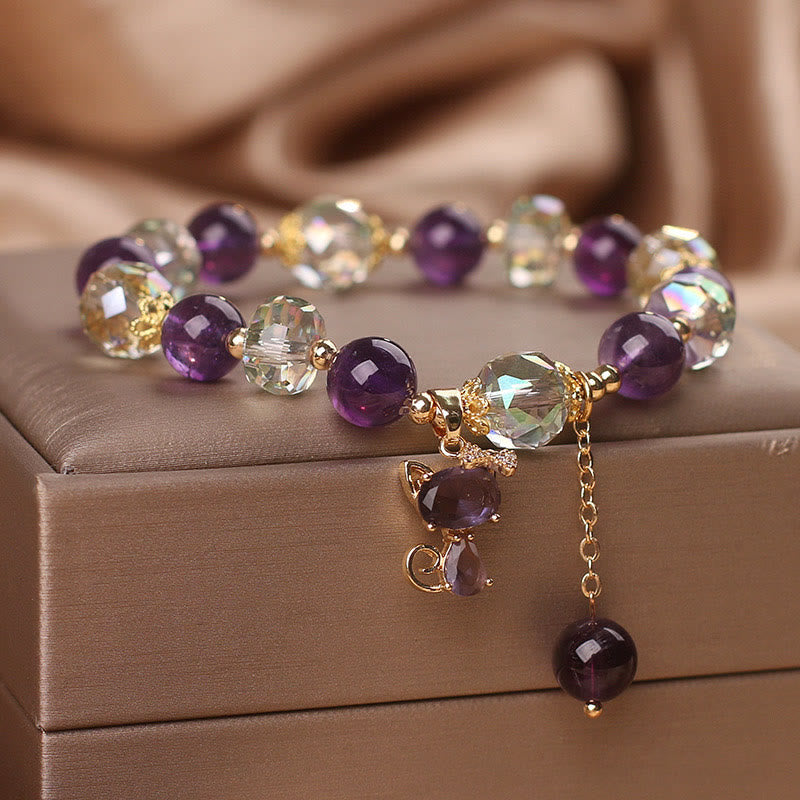 Bracelet de méditation en améthyste et cristal blanc avec pierres de Bouddha