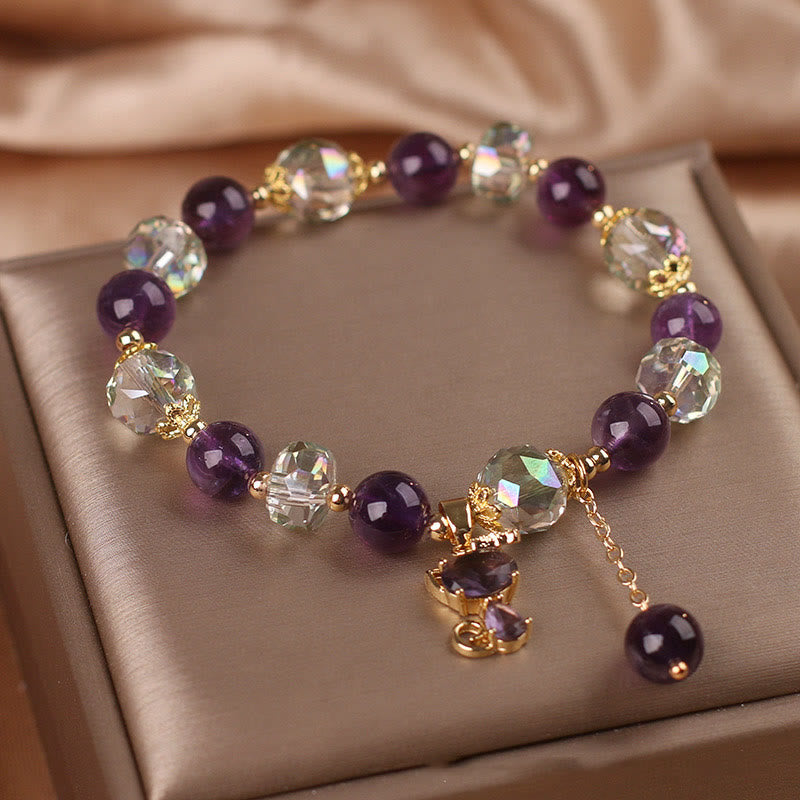 Bracelet de méditation en améthyste et cristal blanc avec pierres de Bouddha