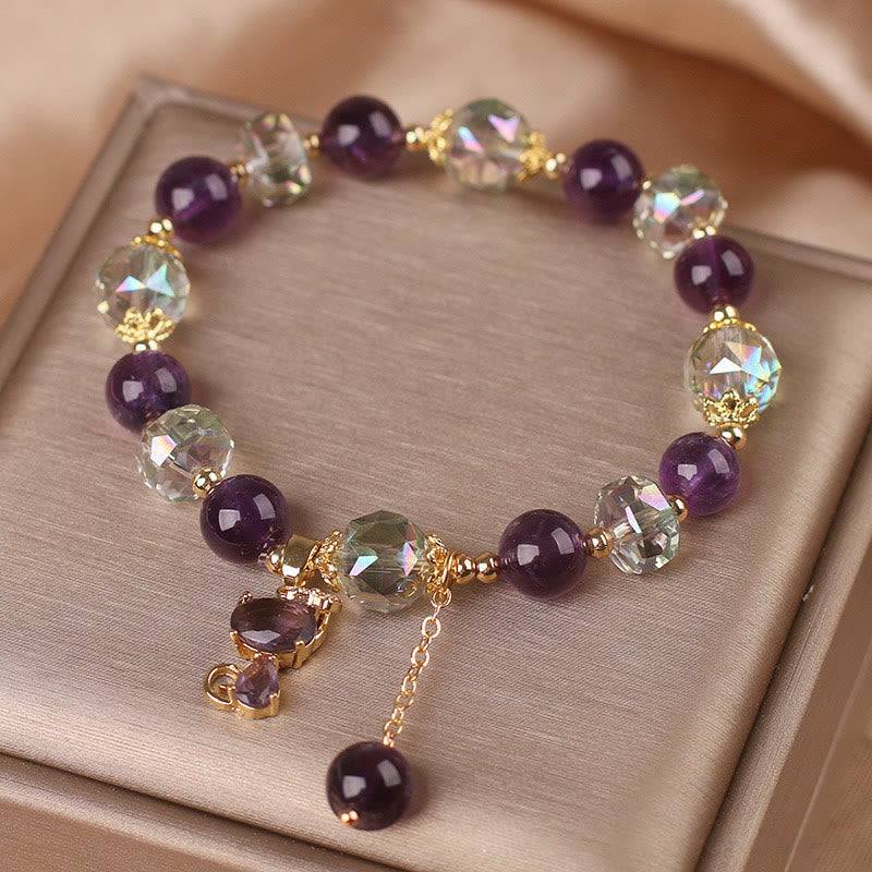 Bracelet de méditation en améthyste et cristal blanc avec pierres de Bouddha