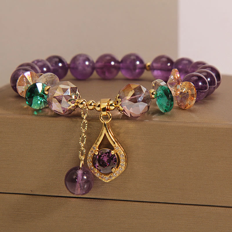 Buddha Stones Armband mit Amethyst, grünem Kristall, Citrin, weißem Kristall, spirituellem Bewusstsein