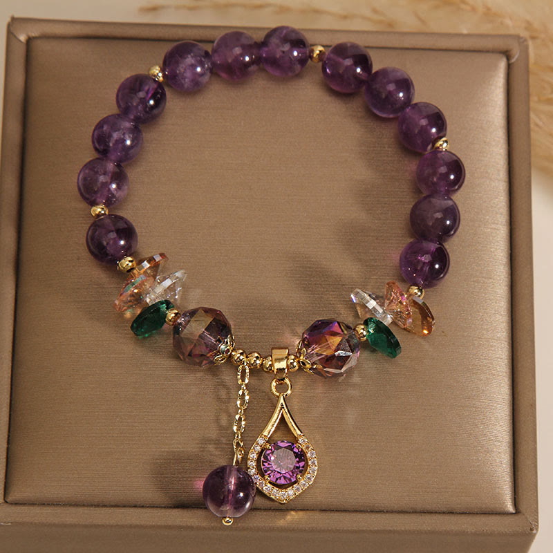 Buddha Stones Armband mit Amethyst, grünem Kristall, Citrin, weißem Kristall, spirituellem Bewusstsein