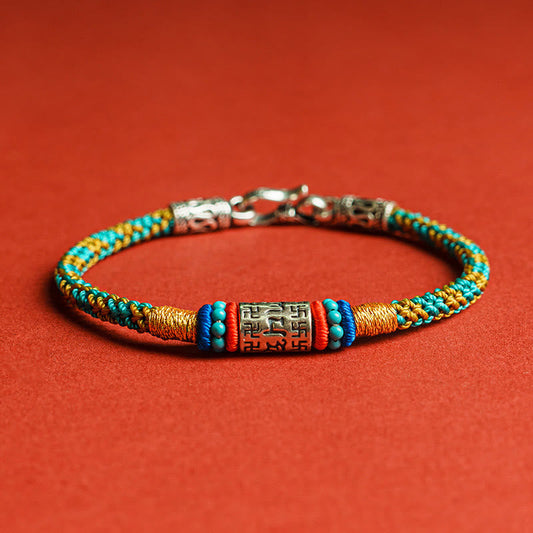 Bracelet en argent 925 avec six mots vrais et pierres de Bouddha colorées