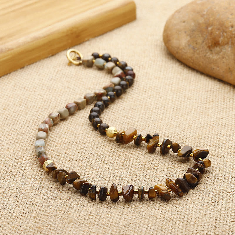 Buddha Stones Bronzite Emperor Stone Tiger Eye Determination Triple Wrap Bracelet