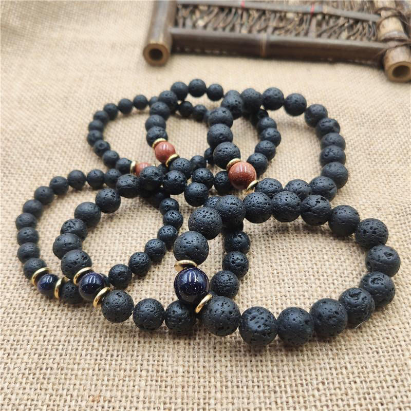 Buddha Stones Lava Rock Goldstone Blau Sandstein Heilung Armband