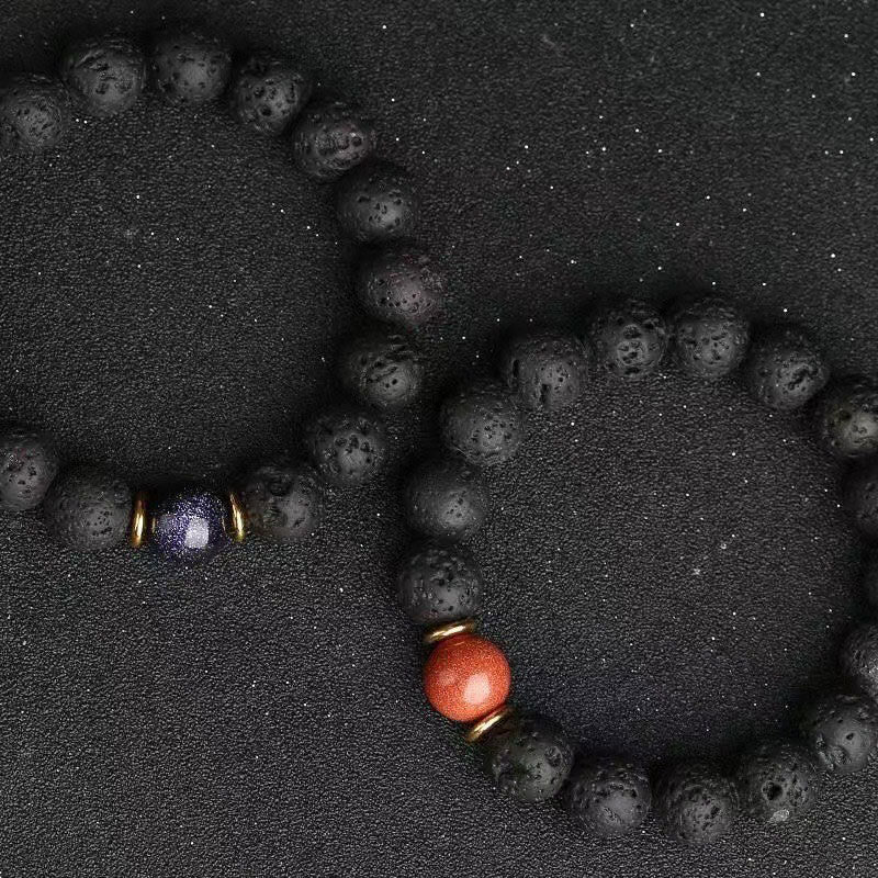 Buddha Stones Lava Rock Goldstone Blau Sandstein Heilung Armband
