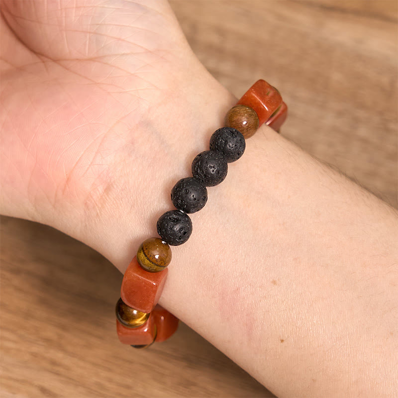 Bracelet de soutien en pierre de lave et améthyste cubique avec divers cristaux et pierres de Bouddha