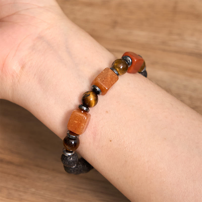 Bracelet de soutien en pierre de lave et améthyste cubique avec divers cristaux et pierres de Bouddha