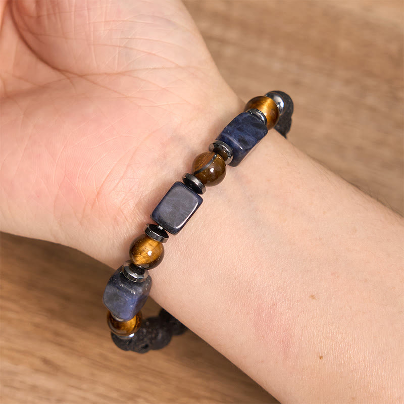Bracelet de soutien en pierre de lave et améthyste cubique avec divers cristaux et pierres de Bouddha