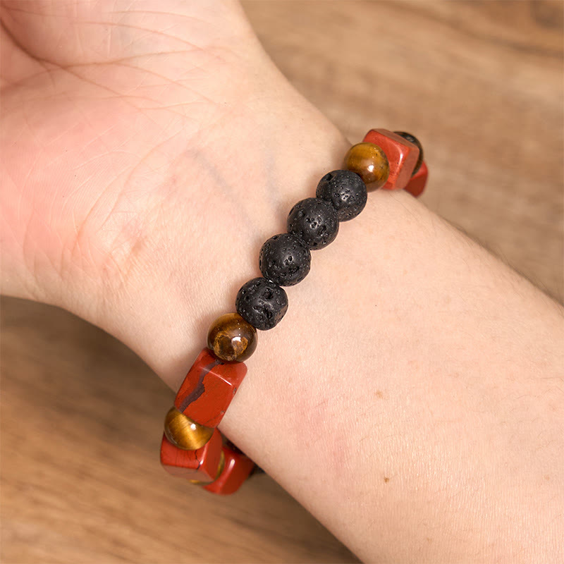 Bracelet de soutien en pierre de lave et améthyste cubique avec divers cristaux et pierres de Bouddha