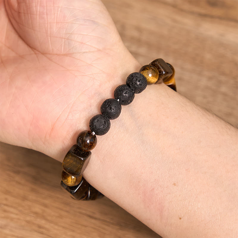 Bracelet de soutien en pierre de lave et améthyste cubique avec divers cristaux et pierres de Bouddha