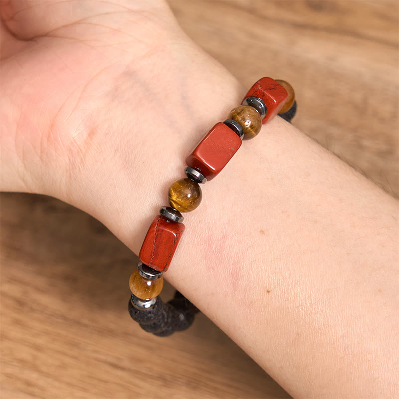 Bracelet de soutien en pierre de lave et améthyste cubique avec divers cristaux et pierres de Bouddha