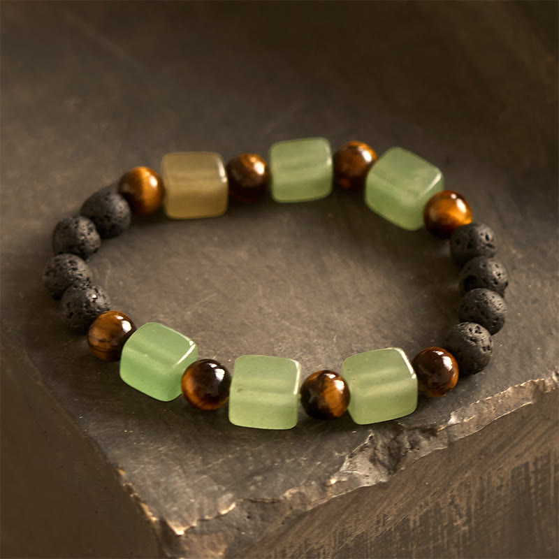 Bracelet de soutien en pierre de lave et améthyste cubique avec divers cristaux et pierres de Bouddha