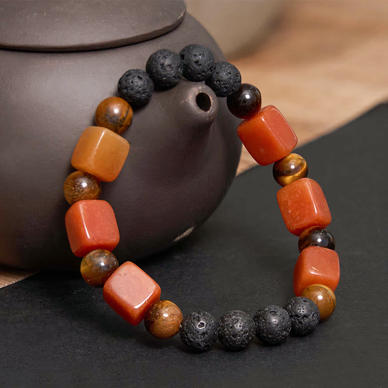 Bracelet de soutien en pierre de lave et améthyste cubique avec divers cristaux et pierres de Bouddha