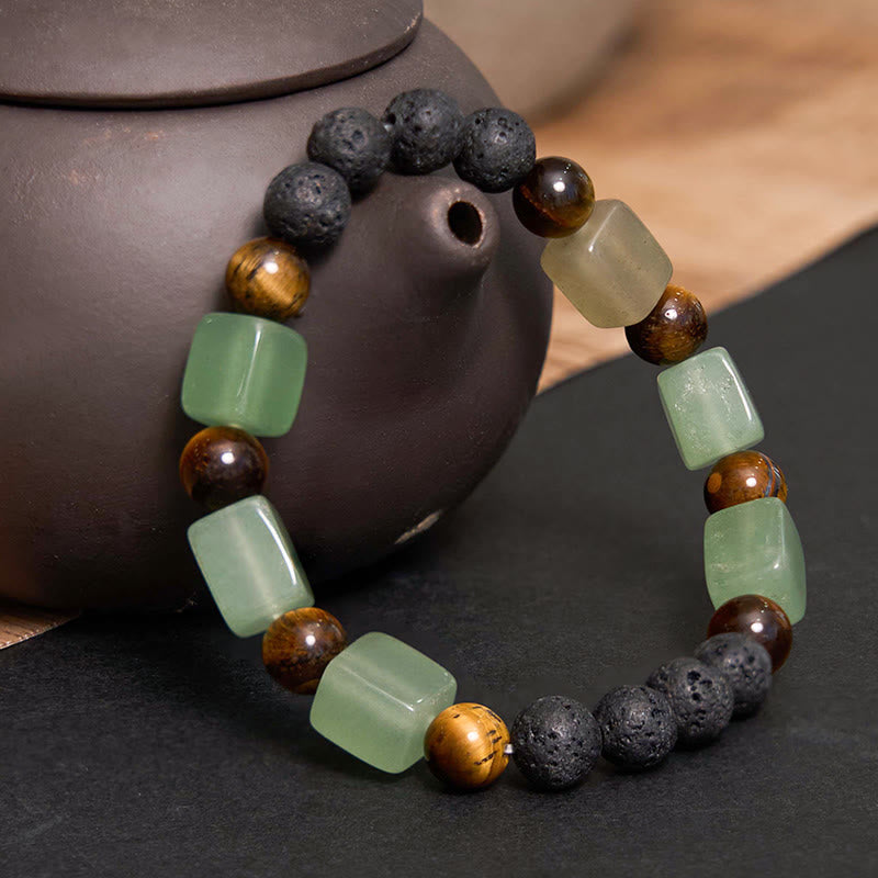 Bracelet de soutien en pierre de lave et améthyste cubique avec divers cristaux et pierres de Bouddha