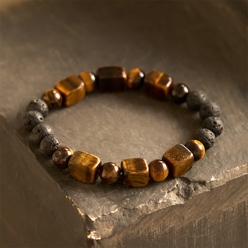Bracelet de soutien en pierre de lave et améthyste cubique avec divers cristaux et pierres de Bouddha