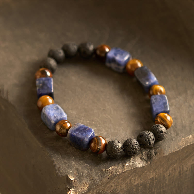 Bracelet de soutien en pierre de lave et améthyste cubique avec divers cristaux et pierres de Bouddha