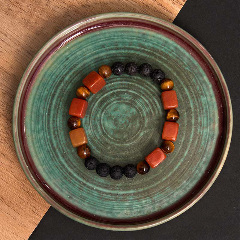 Bracelet de soutien en pierre de lave et améthyste cubique avec divers cristaux et pierres de Bouddha