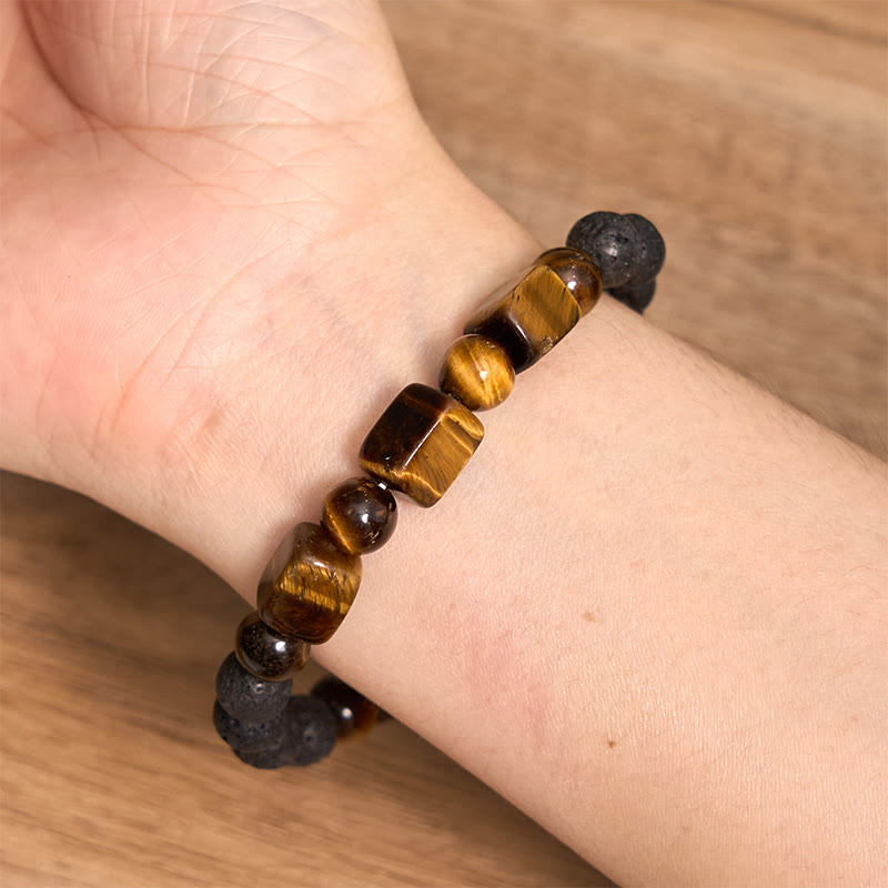 Bracelet de soutien en pierre de lave et améthyste cubique avec divers cristaux et pierres de Bouddha