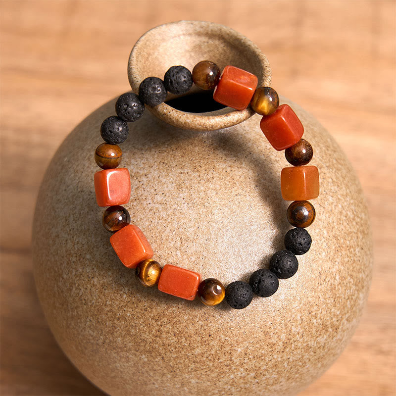 Bracelet de soutien en pierre de lave et améthyste cubique avec divers cristaux et pierres de Bouddha