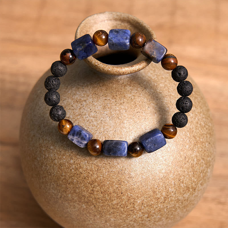 Bracelet de soutien en pierre de lave et améthyste cubique avec divers cristaux et pierres de Bouddha