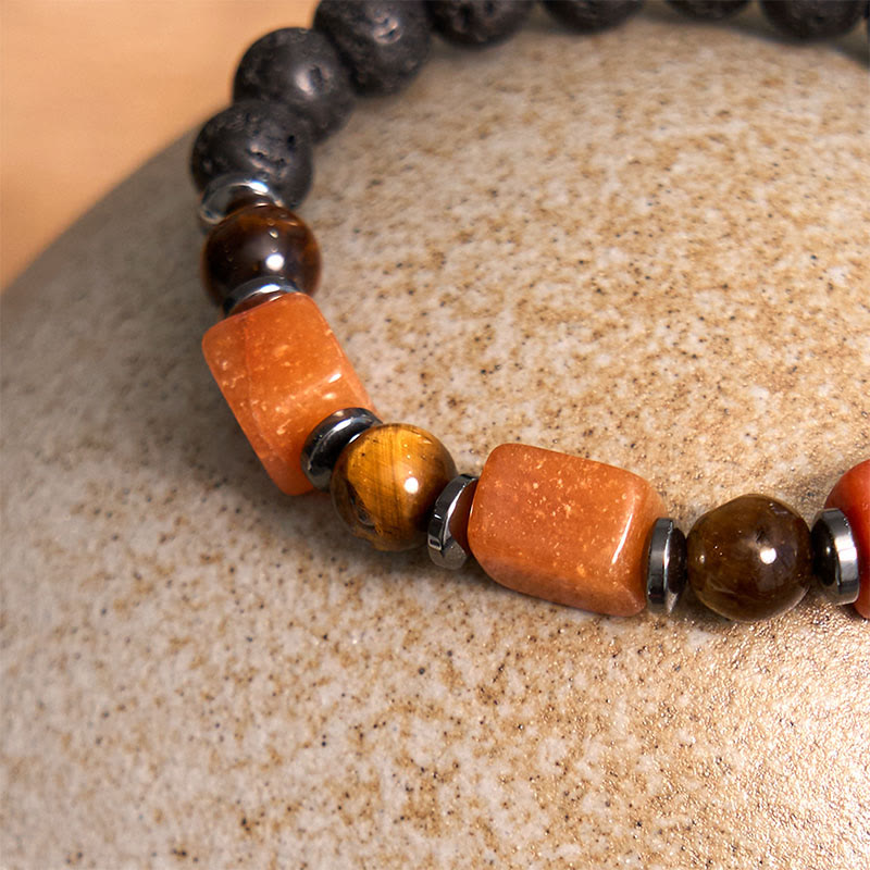 Bracelet de soutien en pierre de lave et améthyste cubique avec divers cristaux et pierres de Bouddha