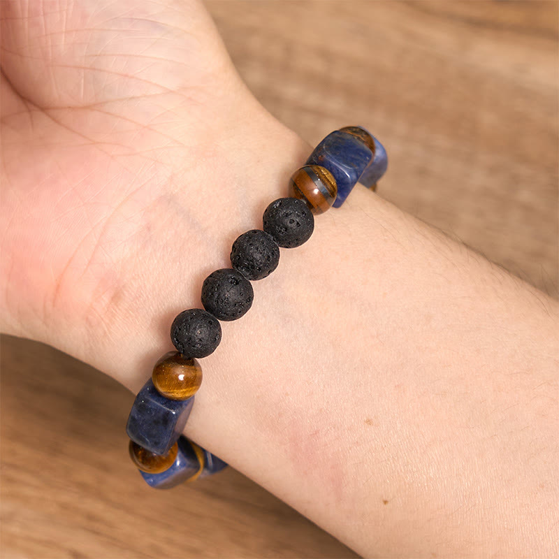 Bracelet de soutien en pierre de lave et améthyste cubique avec divers cristaux et pierres de Bouddha