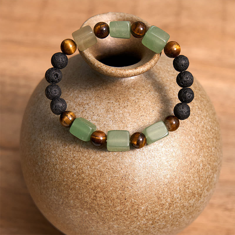 Bracelet de soutien en pierre de lave et améthyste cubique avec divers cristaux et pierres de Bouddha