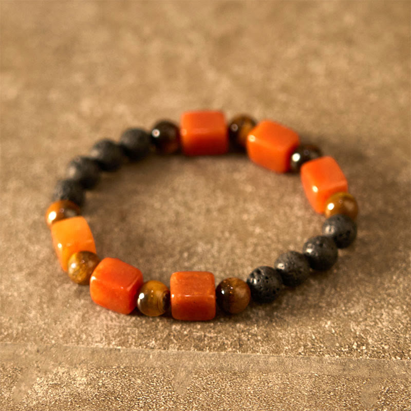 Bracelet de soutien en pierre de lave et améthyste cubique avec divers cristaux et pierres de Bouddha
