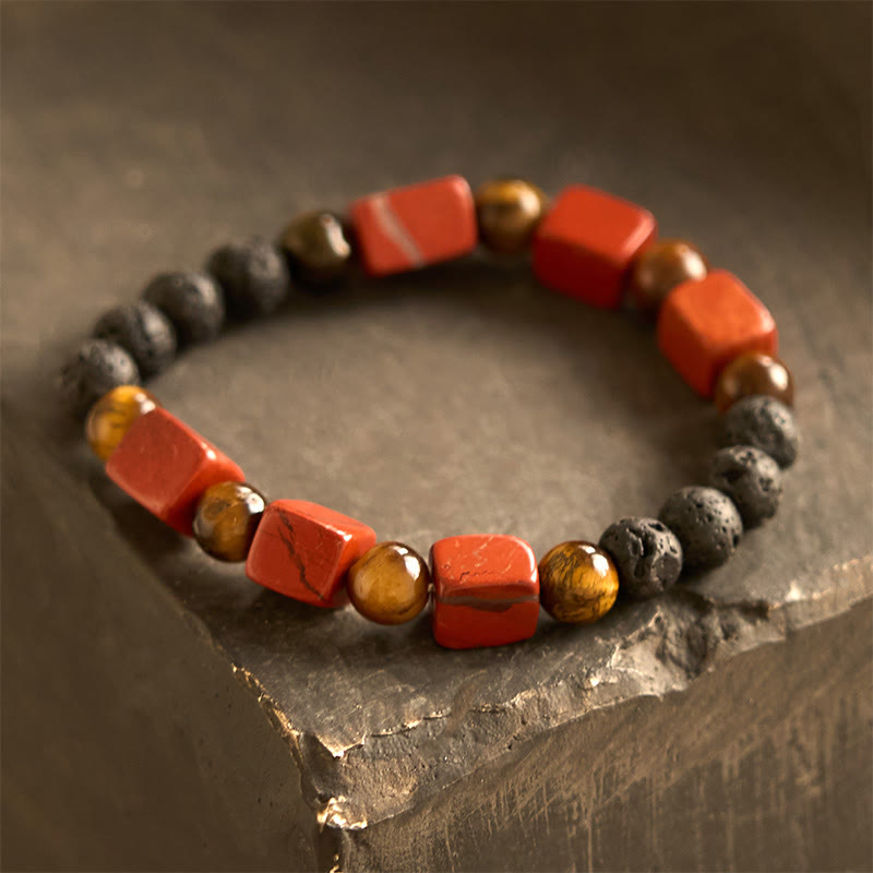 Bracelet de soutien en pierre de lave et améthyste cubique avec divers cristaux et pierres de Bouddha