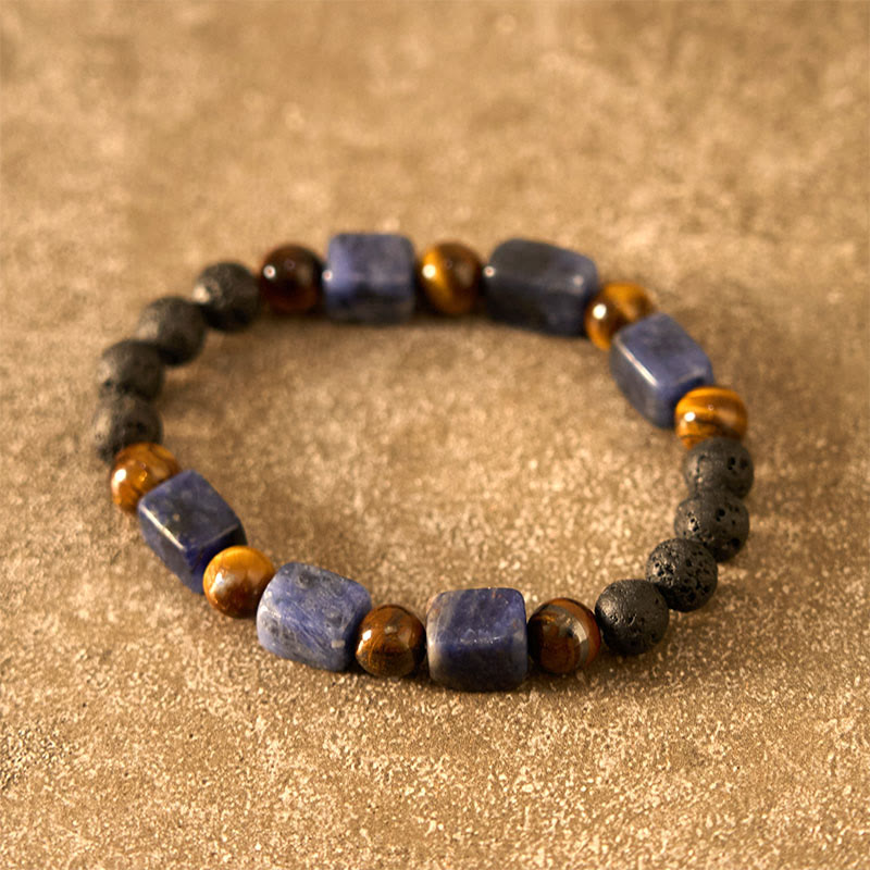 Bracelet de soutien en pierre de lave et améthyste cubique avec divers cristaux et pierres de Bouddha