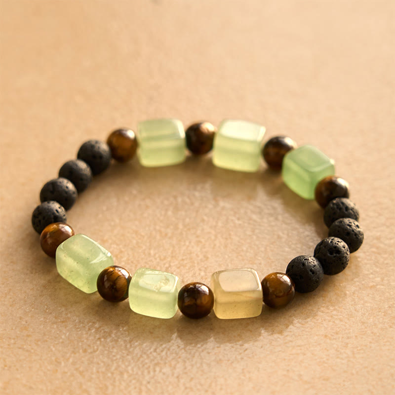 Bracelet de soutien en pierre de lave et améthyste cubique avec divers cristaux et pierres de Bouddha