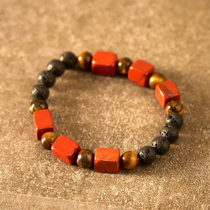 Bracelet de soutien en pierre de lave et améthyste cubique avec divers cristaux et pierres de Bouddha