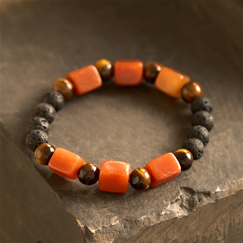 Bracelet de soutien en pierre de lave et améthyste cubique avec divers cristaux et pierres de Bouddha