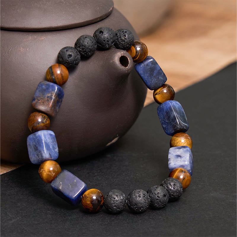 Bracelet de soutien en pierre de lave et améthyste cubique avec divers cristaux et pierres de Bouddha