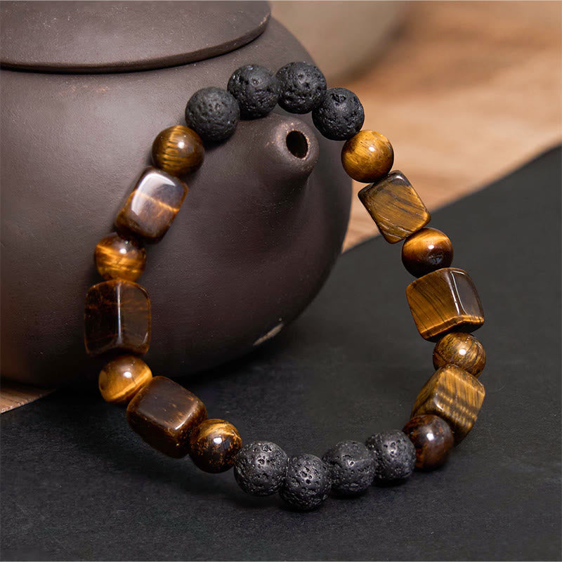 Bracelet de soutien en pierre de lave et améthyste cubique avec divers cristaux et pierres de Bouddha