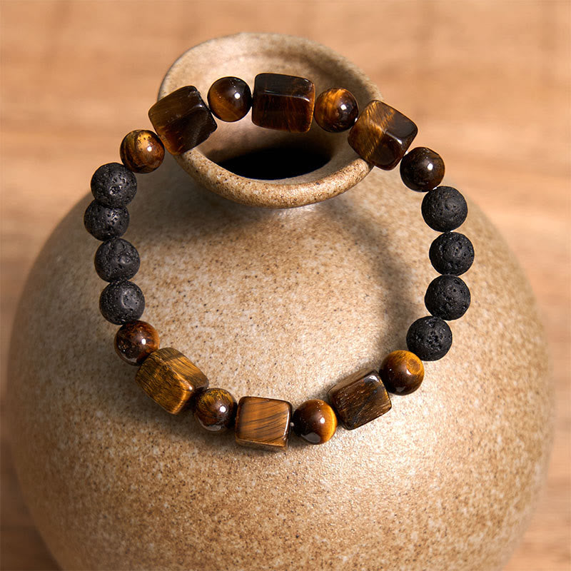 Bracelet de soutien en pierre de lave et améthyste cubique avec divers cristaux et pierres de Bouddha