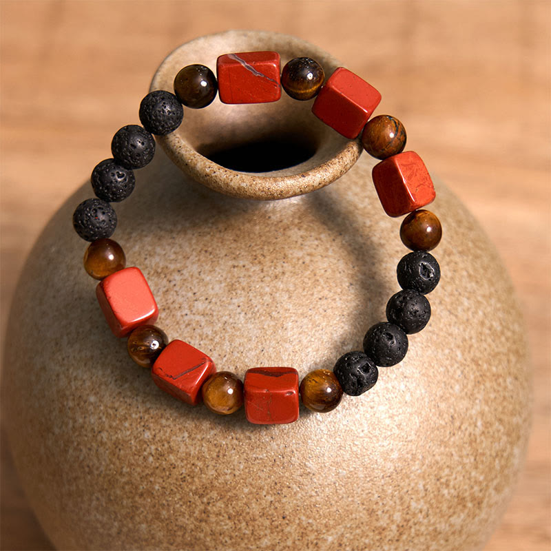 Bracelet de soutien en pierre de lave et améthyste cubique avec divers cristaux et pierres de Bouddha