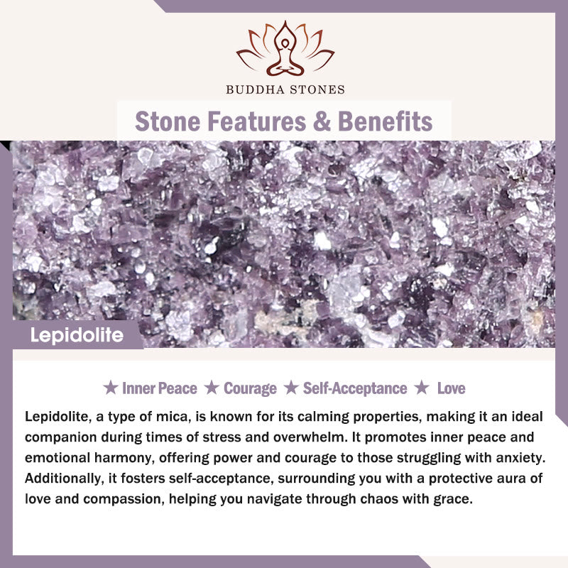 Bracelet de paix intérieure en lépidolite et pierres de Bouddha