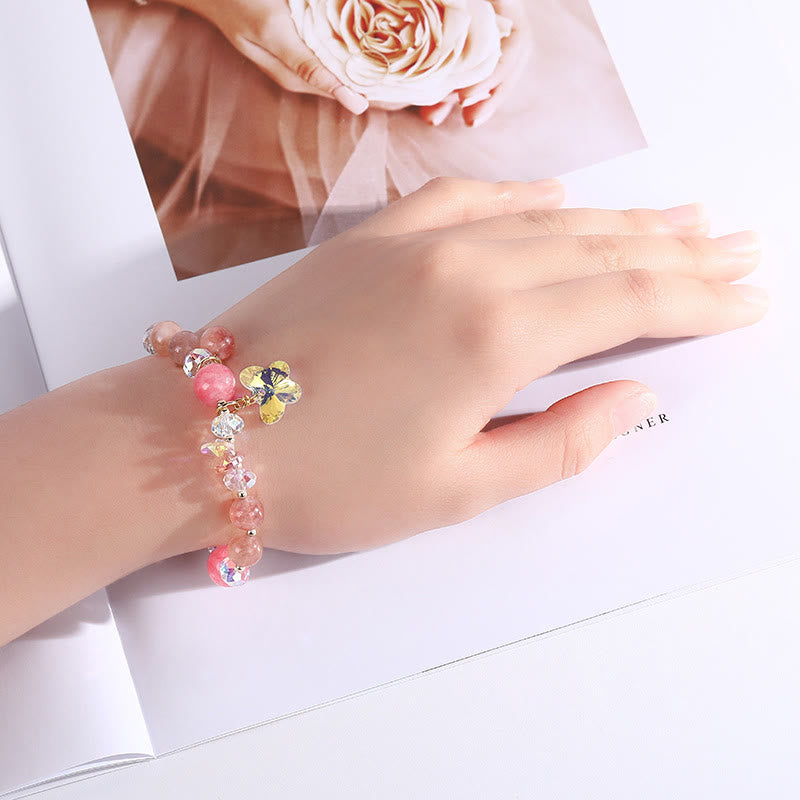 Bracelet d'amour papillon en cristal blanc et cristal rose en quartz fraise Buddha Stones
