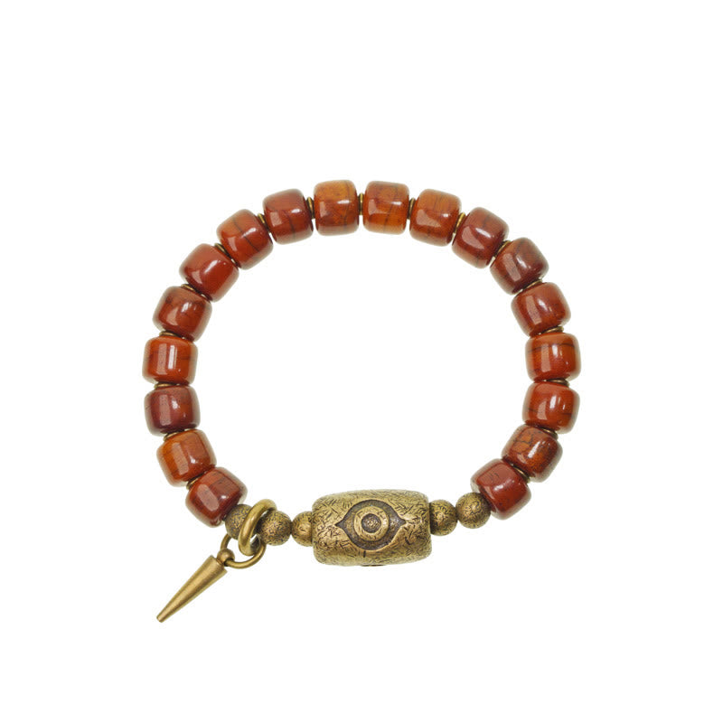 Buddha-Steine Yak-Knochen Dzi-Form Kupferkegel Anhänger Stärke Armband