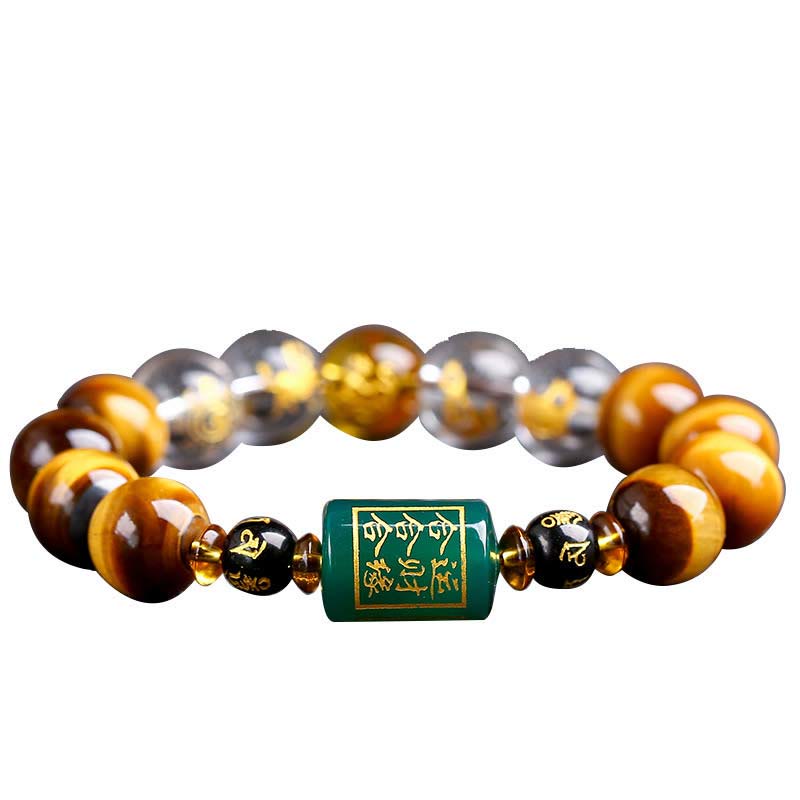 Buddha Stones Chinesisches Sternzeichen Tigerauge Weißer Kristall Mut Armband