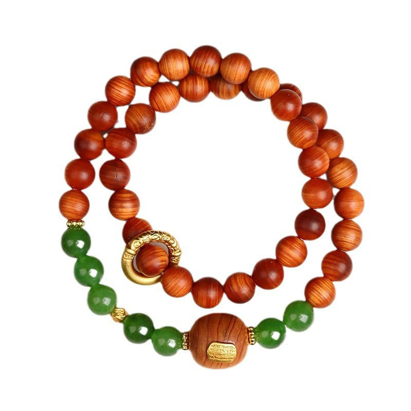 Buddha Stones Thuja Sutchuenensis Grüner Chalcedon Doppelwickel-Wohlstandsarmband