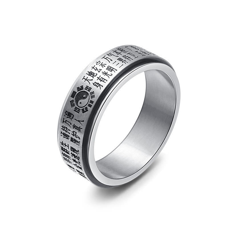 Bague rotative en acier titane avec pierres de Bouddha, Bagua, Yin et Yang, caractères chinois
