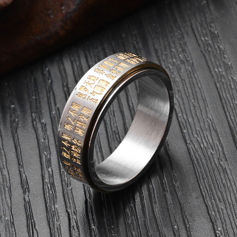 Bague rotative en acier titane avec pierres de Bouddha, Bagua, Yin et Yang, caractères chinois