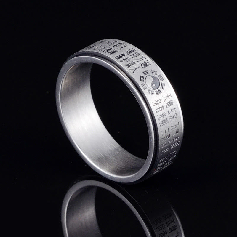 Bague rotative en acier titane avec pierres de Bouddha, Bagua, Yin et Yang, caractères chinois