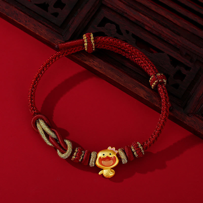 Bracelet en argent sterling 925 avec cordon rouge et pierres de Bouddha, année du serpent, couronne mignonne, force du serpent